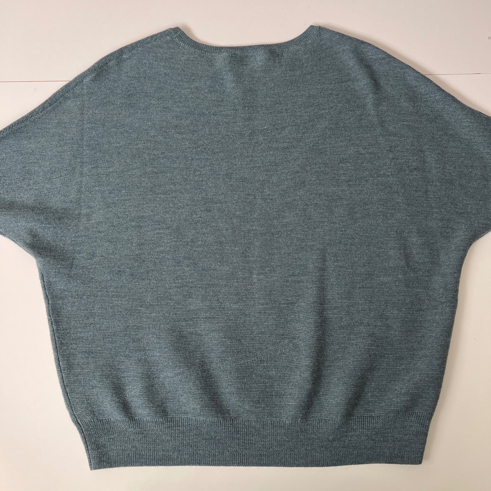 R Label Wool Knit Dolman Sleeve Sweater S/M‎ Blue Crewneck Minimalist Boxy Top - Picture 3 of 7